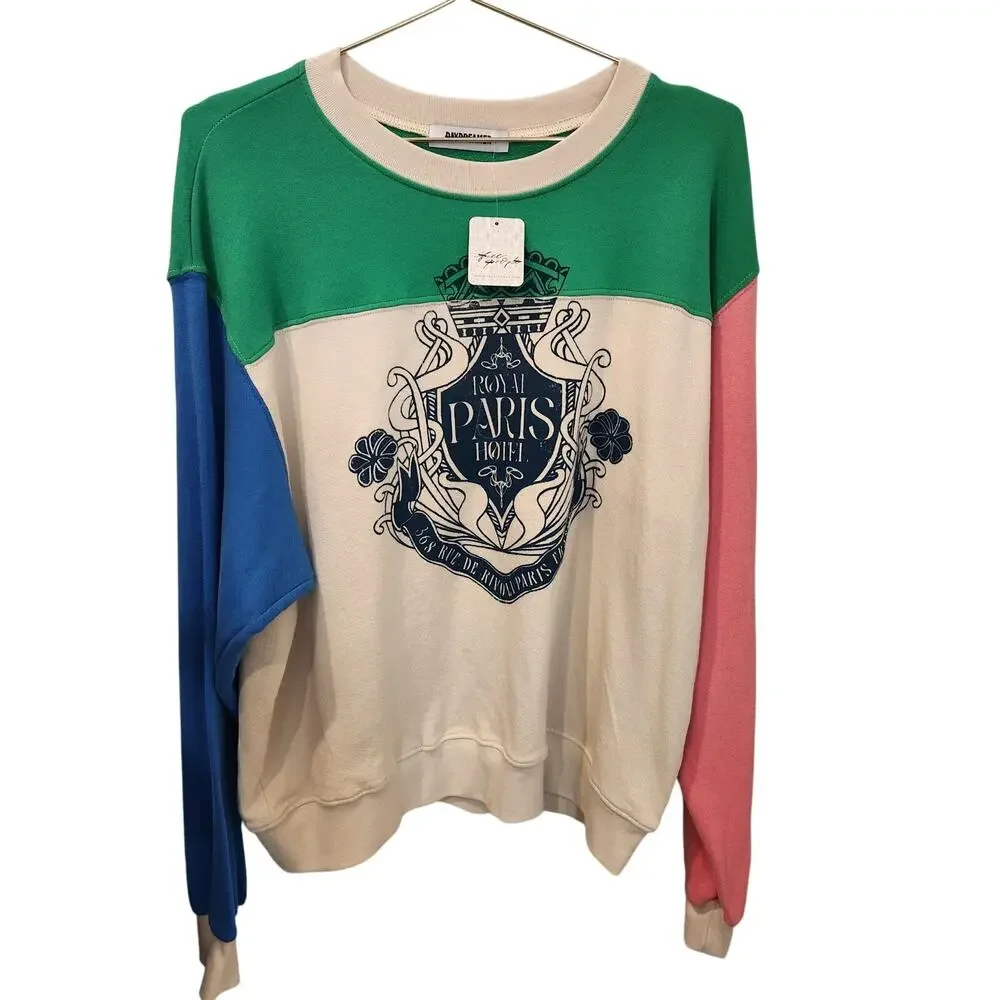 Free People X Daydreamer Crest colorblock cream sweatshirt size large